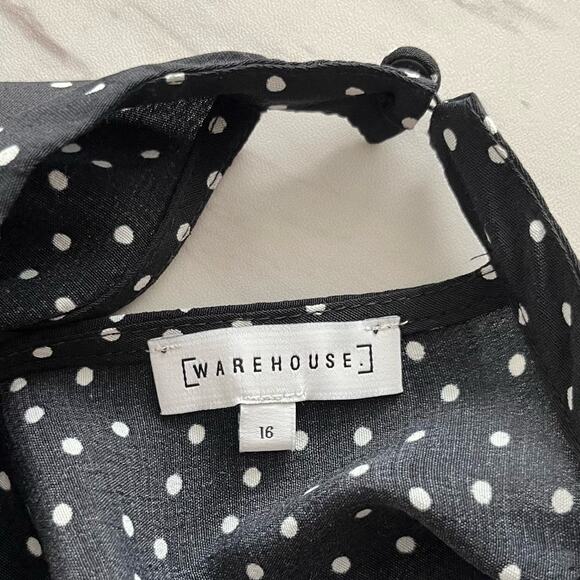 Warehouse UK Polka Dot Dress Women's Size 12 Black Cut-Out Long Sleeve Stretch - Picture 9 of 12